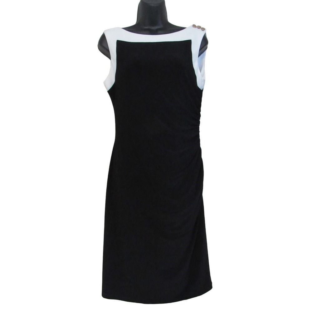Jones New York Button Shoulder Shirred Sheath Dress 8 - Picture 1 of 7